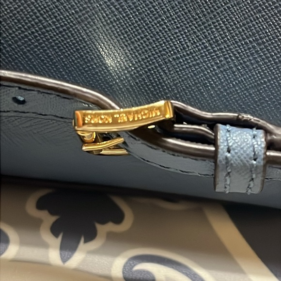 Michael Kors Blue and Gold Crossbody Bag with Studded Details, Saffiano Leather - Picture 13 of 16